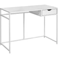 Computer Desk, Home Office, Laptop, Storage Drawer, 42"L, Work, Metal, Laminate, White, Contemporary, Modern