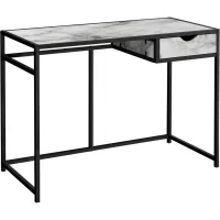 Computer Desk, Home Office, Laptop, Storage Drawer, 42"L, Work, Metal, Laminate, White Marble Look, Black, Contemporary, Modern