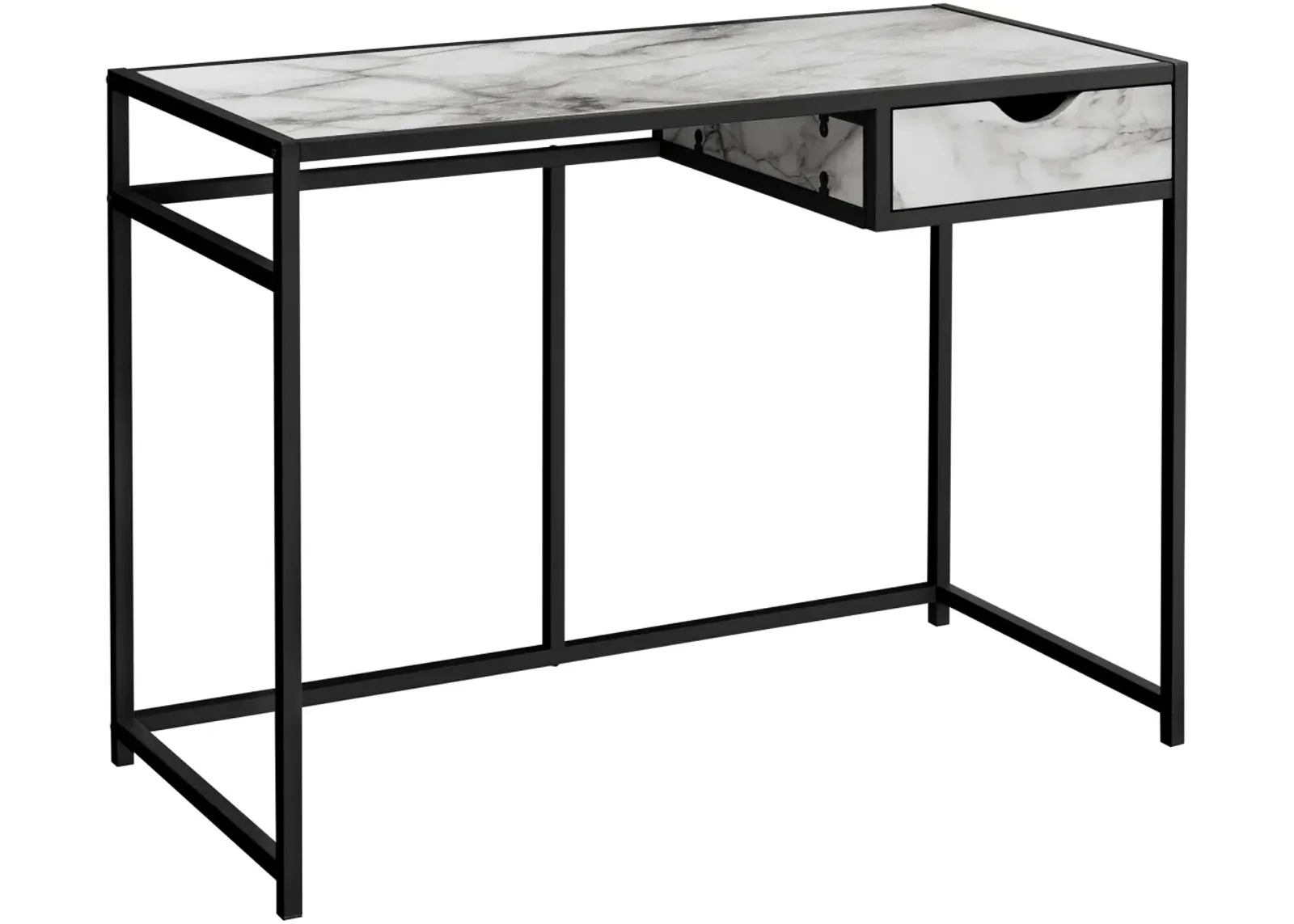 Computer Desk, Home Office, Laptop, Storage Drawer, 42"L, Work, Metal, Laminate, White Marble Look, Black, Contemporary, Modern