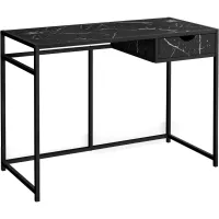 Computer Desk, Home Office, Laptop, Storage Drawer, 42"L, Work, Metal, Laminate, Black Marble Look, Contemporary, Modern