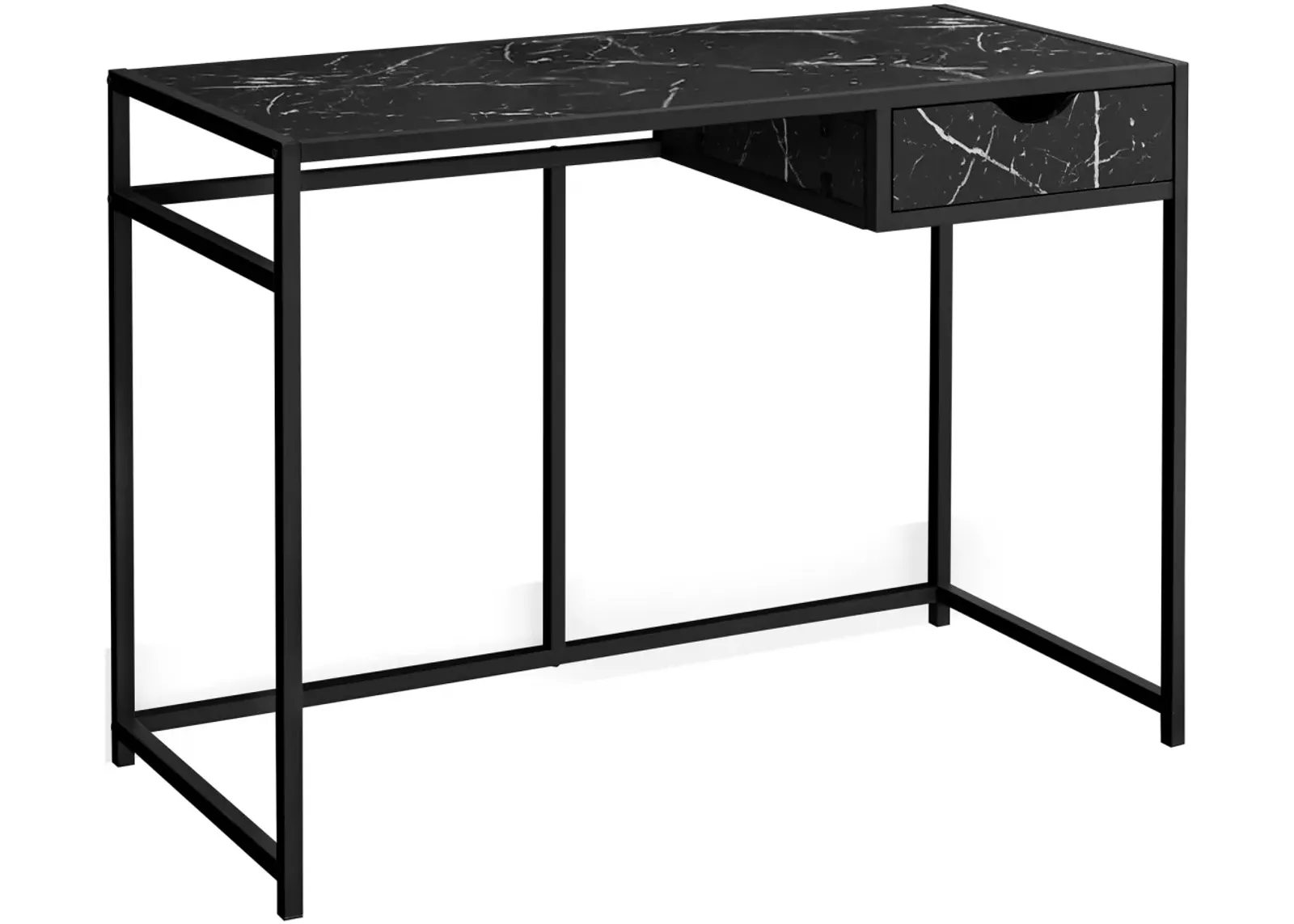 Computer Desk, Home Office, Laptop, Storage Drawer, 42"L, Work, Metal, Laminate, Black Marble Look, Contemporary, Modern