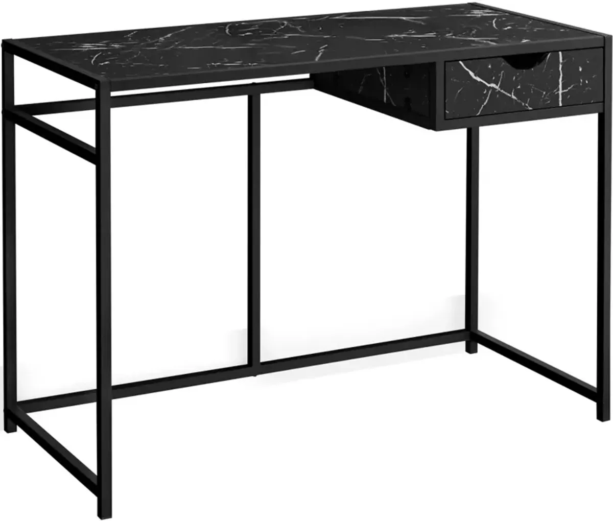 Computer Desk, Home Office, Laptop, Storage Drawer, 42"L, Work, Metal, Laminate, Black Marble Look, Contemporary, Modern