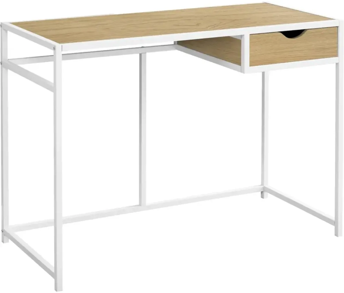 Computer Desk, Home Office, Laptop, Storage Drawer, 42"L, Work, Metal, Laminate, Natural, White, Contemporary, Modern