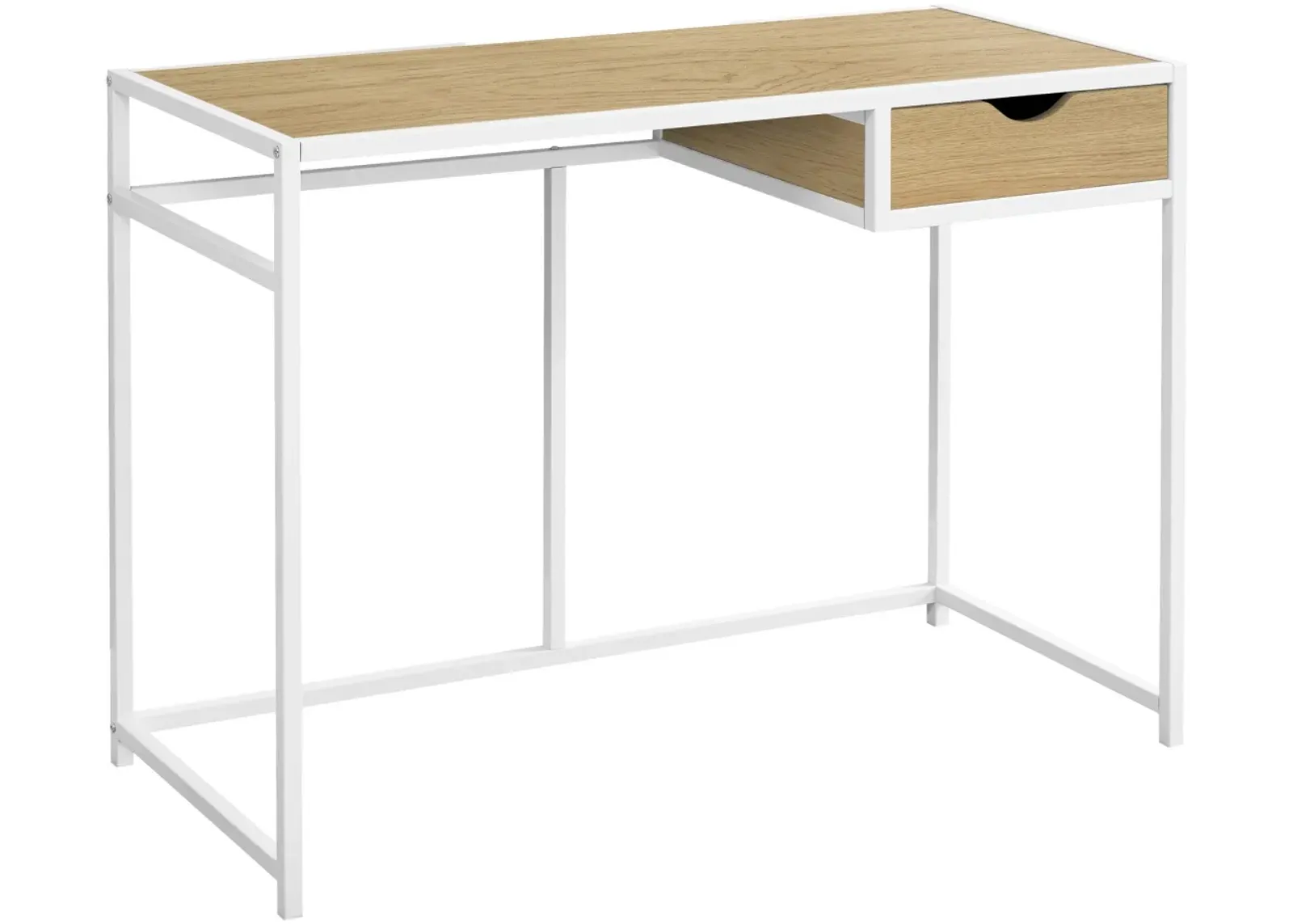 Computer Desk, Home Office, Laptop, Storage Drawer, 42"L, Work, Metal, Laminate, Natural, White, Contemporary, Modern