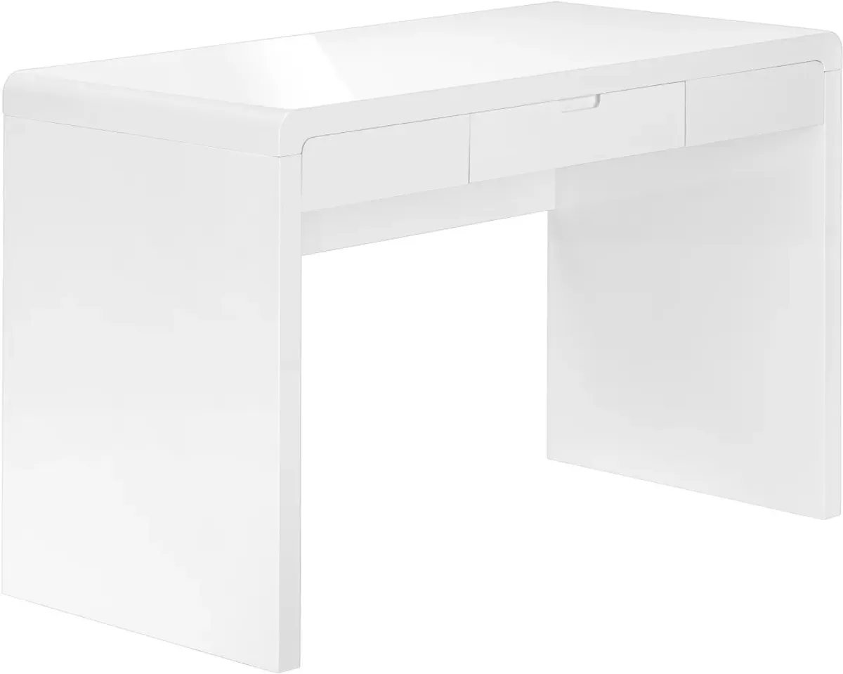 Computer Desk, Home Office, Laptop, Storage Drawers, 48"L, Work, Laminate, Glossy White, Contemporary, Modern