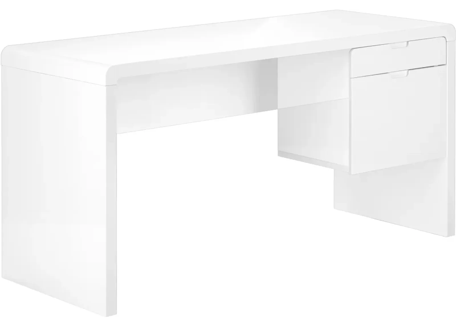 Computer Desk, Home Office, Laptop, Left, Right Set-Up, Storage Drawers, 60"L, Work, Laminate, Glossy White, Contemporary, Modern