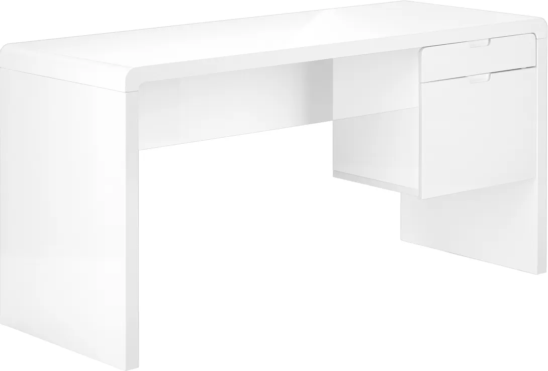 Computer Desk, Home Office, Laptop, Left, Right Set-Up, Storage Drawers, 60"L, Work, Laminate, Glossy White, Contemporary, Modern