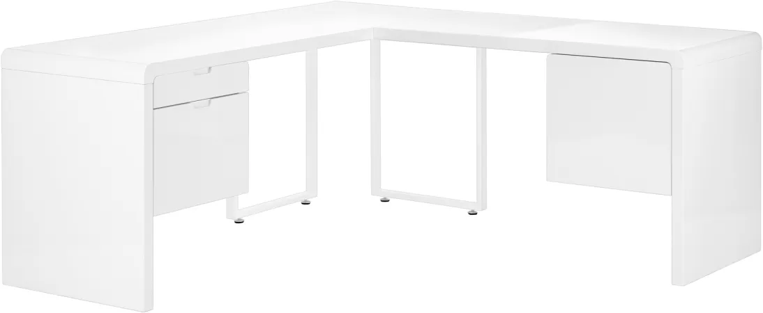 Computer Desk, Home Office, Corner, Left, Right Set-Up, Storage Drawers, 72"L, L Shape, Work, Laptop, Laminate, Metal, Glossy White, Contemporary, Modern