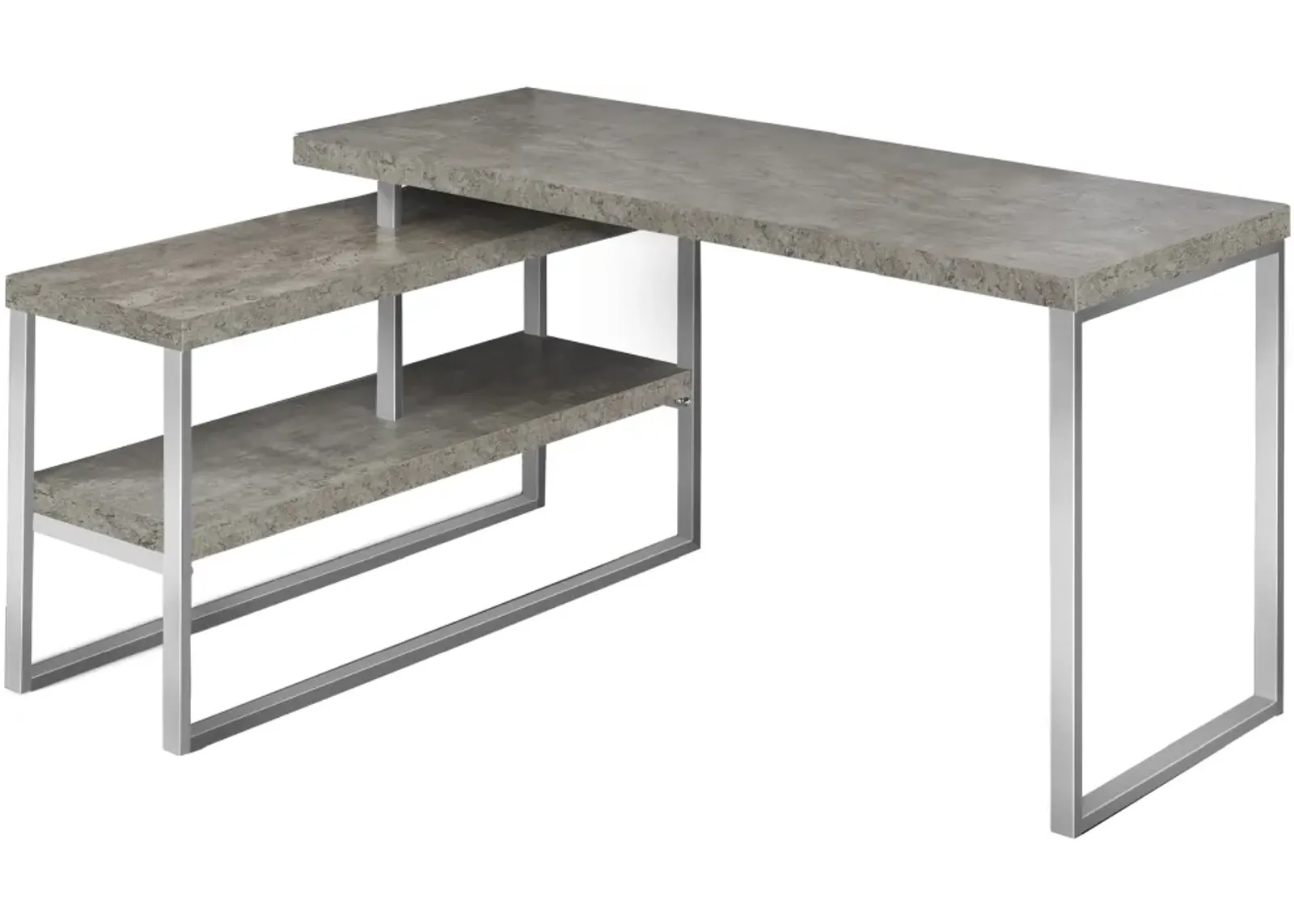 Computer Desk, Home Office, Corner, Left, Right Set-Up, Storage Shelves, 60"L, L Shape, Work, Laptop, Metal, Laminate, Grey, Silver, Contemporary, Modern