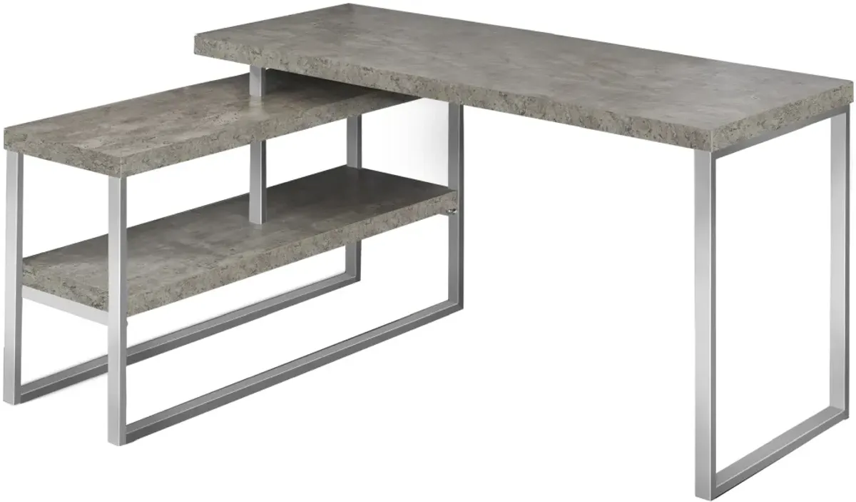 Computer Desk, Home Office, Corner, Left, Right Set-Up, Storage Shelves, 60"L, L Shape, Work, Laptop, Metal, Laminate, Grey, Silver, Contemporary, Modern