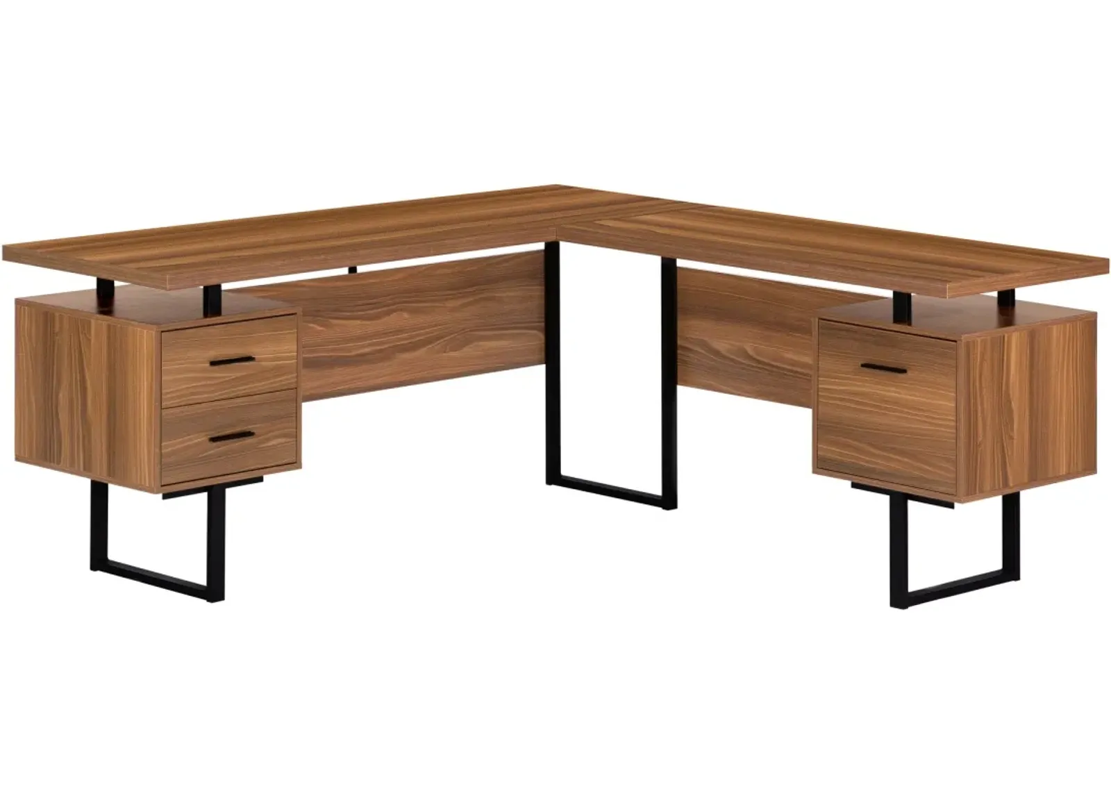 Computer Desk, Home Office, Corner, Left, Right Set-Up, Storage Drawers, 70"L, L Shape, Work, Laptop, Metal, Laminate, Walnut, Black, Contemporary, Modern