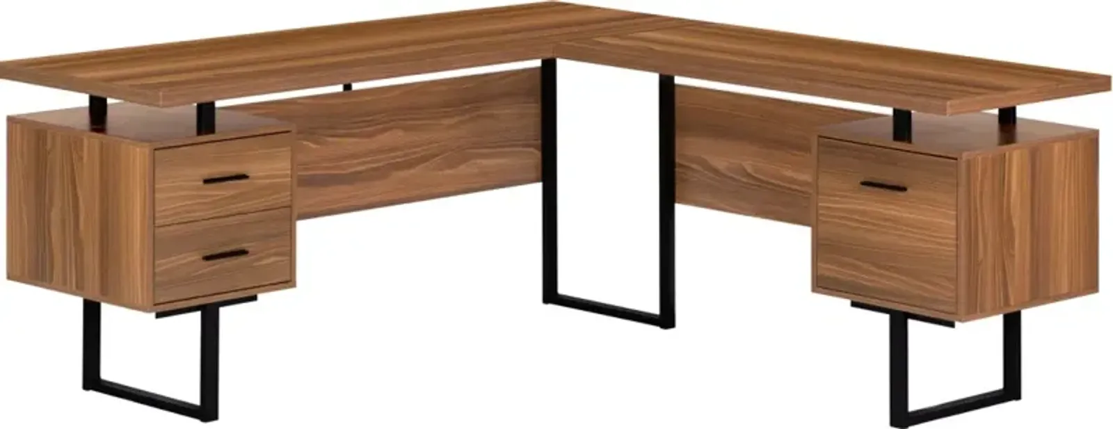 Computer Desk, Home Office, Corner, Left, Right Set-Up, Storage Drawers, 70"L, L Shape, Work, Laptop, Metal, Laminate, Walnut, Black, Contemporary, Modern