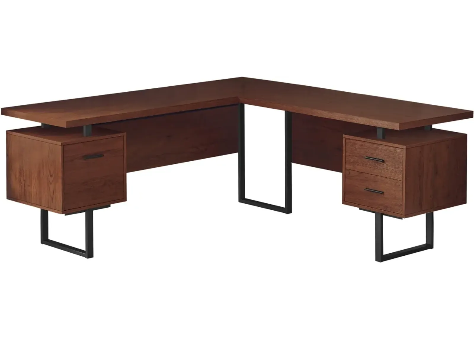 Computer Desk, Home Office, Corner, Left, Right Set-Up, Storage Drawers, 70"L, L Shape, Work, Laptop, Metal, Laminate, Brown, Black, Contemporary, Modern