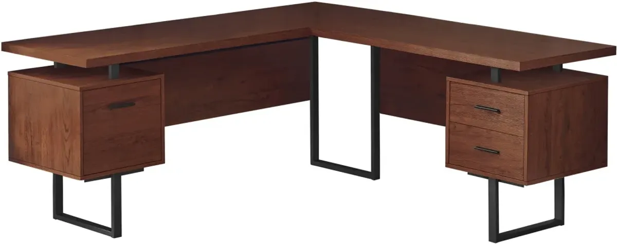 Computer Desk, Home Office, Corner, Left, Right Set-Up, Storage Drawers, 70"L, L Shape, Work, Laptop, Metal, Laminate, Brown, Black, Contemporary, Modern