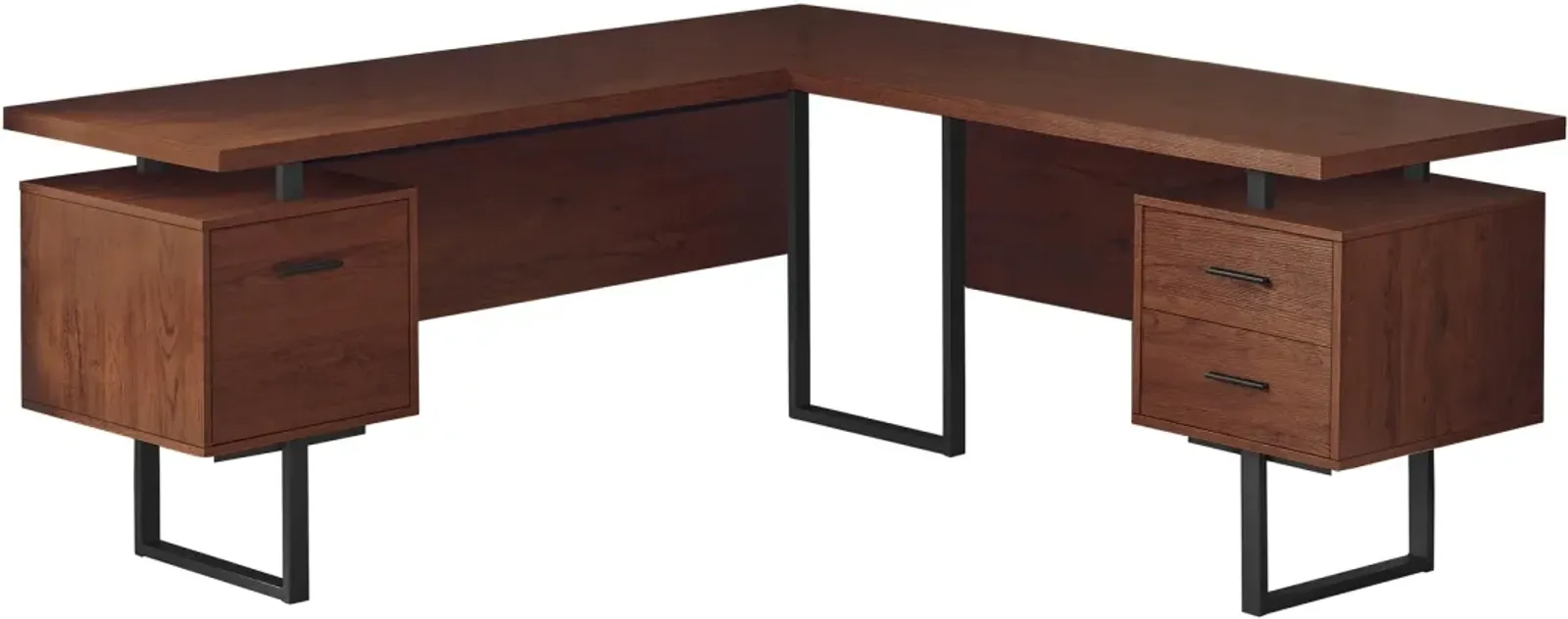 Computer Desk, Home Office, Corner, Left, Right Set-Up, Storage Drawers, 70"L, L Shape, Work, Laptop, Metal, Laminate, Brown, Black, Contemporary, Modern