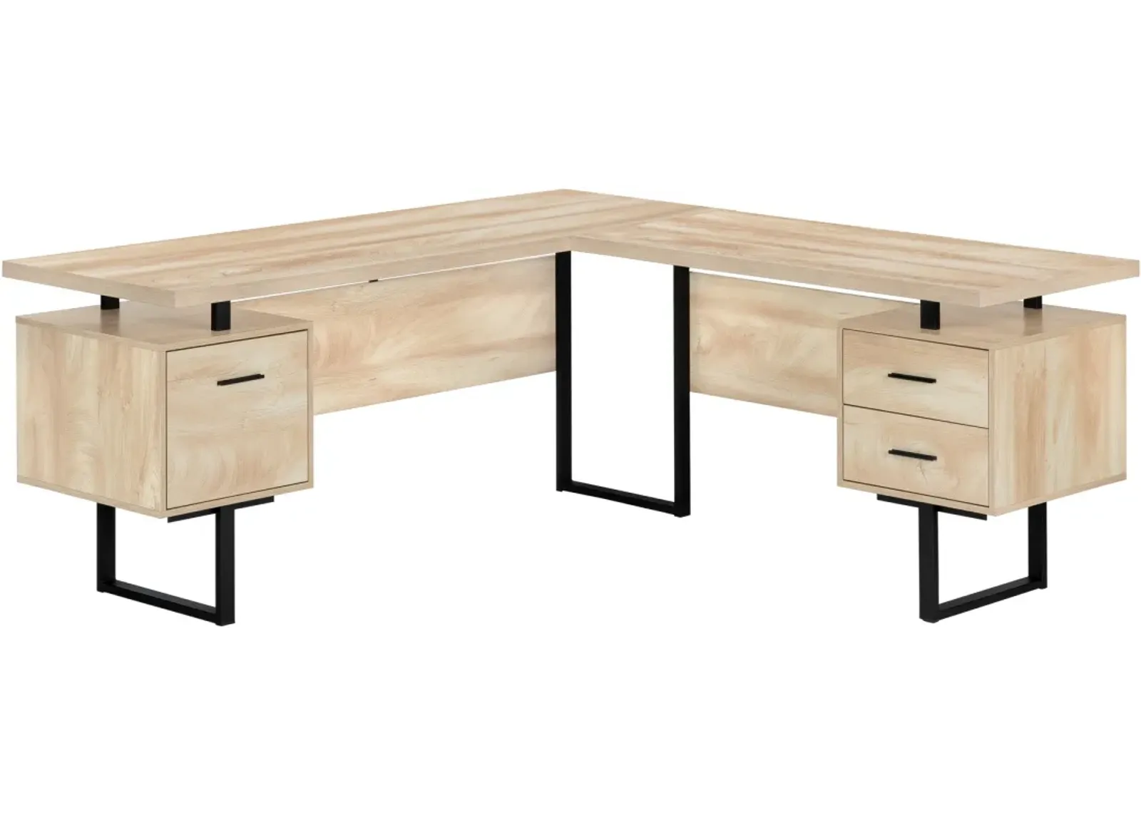 Computer Desk, Home Office, Corner, Left, Right Set-Up, Storage Drawers, 70"L, L Shape, Work, Laptop, Metal, Laminate, Natural, Black, Contemporary, Modern