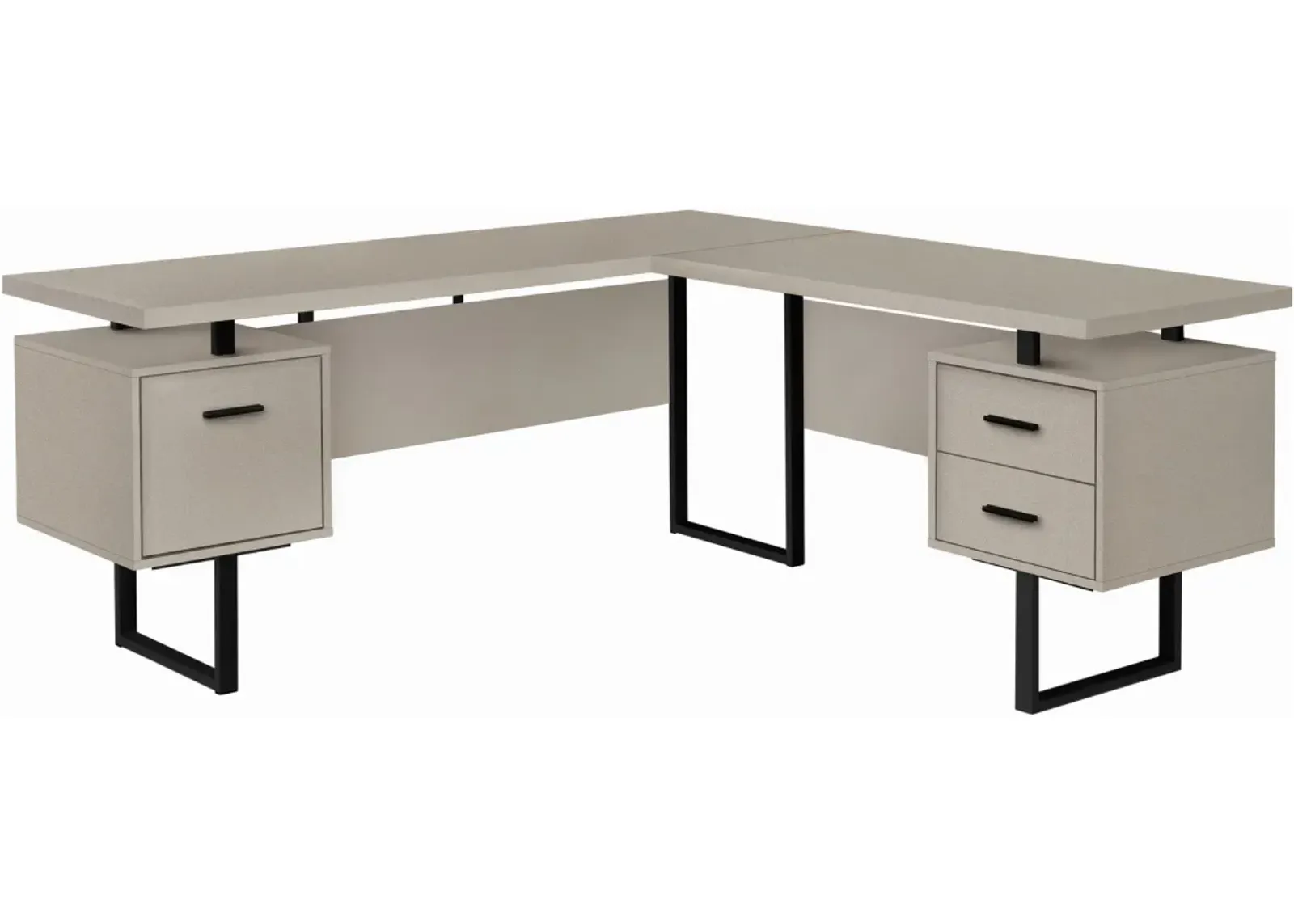 Computer Desk, Home Office, Corner, Left, Right Set-Up, Storage Drawers, 70"L, L Shape, Work, Laptop, Metal, Laminate, Beige, Black, Contemporary, Modern