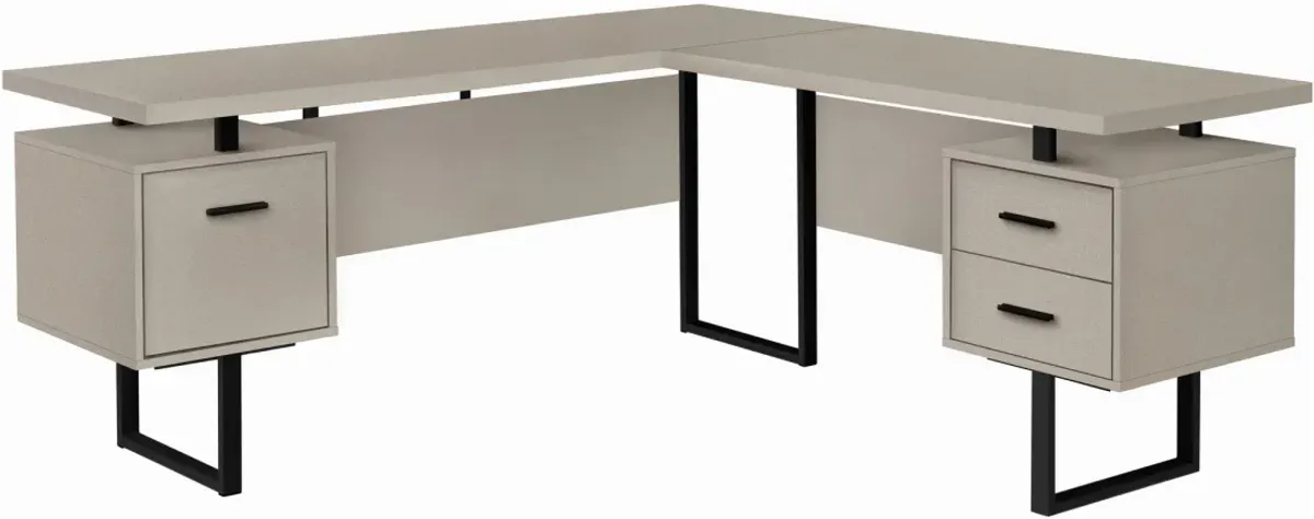 Computer Desk, Home Office, Corner, Left, Right Set-Up, Storage Drawers, 70"L, L Shape, Work, Laptop, Metal, Laminate, Beige, Black, Contemporary, Modern