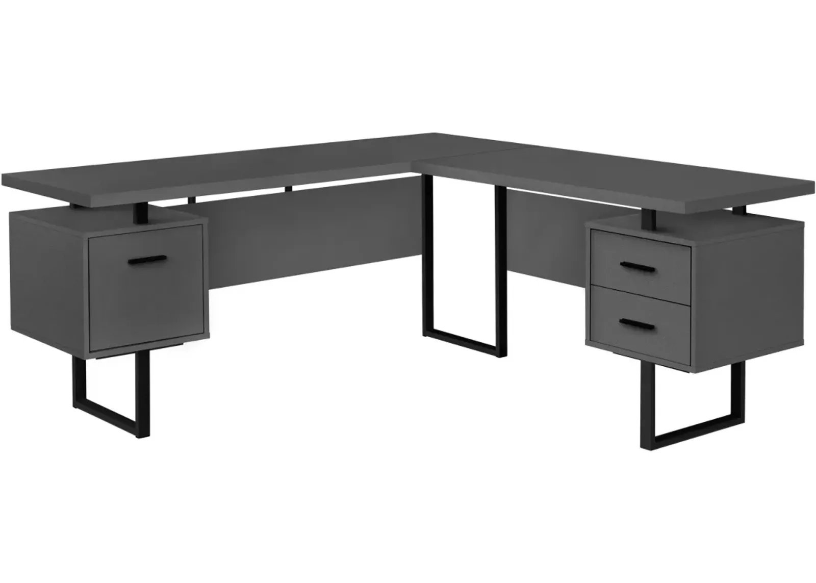 Computer Desk, Home Office, Corner, Left, Right Set-Up, Storage Drawers, 70"L, L Shape, Work, Laptop, Metal, Laminate, Grey, Black, Contemporary, Modern