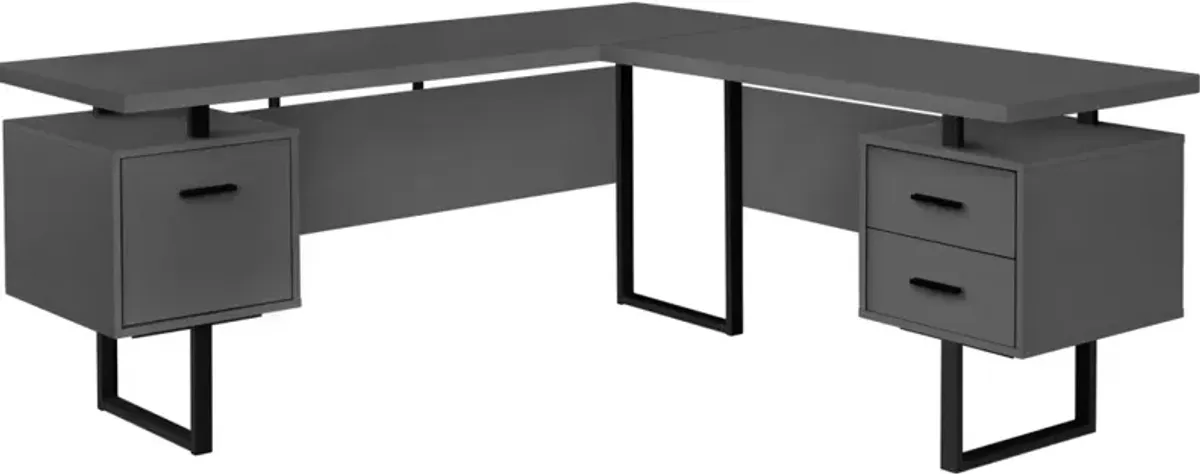 Computer Desk, Home Office, Corner, Left, Right Set-Up, Storage Drawers, 70"L, L Shape, Work, Laptop, Metal, Laminate, Grey, Black, Contemporary, Modern