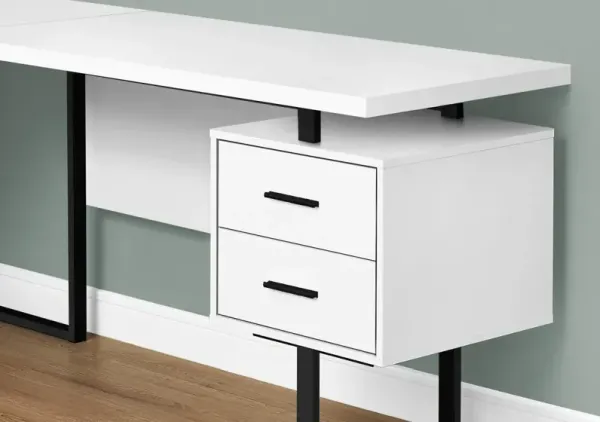 Computer Desk, Home Office, Corner, Left, Right Set-Up, Storage Drawers, 70"L, L Shape, Work, Laptop, Metal, Laminate, White, Black, Contemporary, Modern