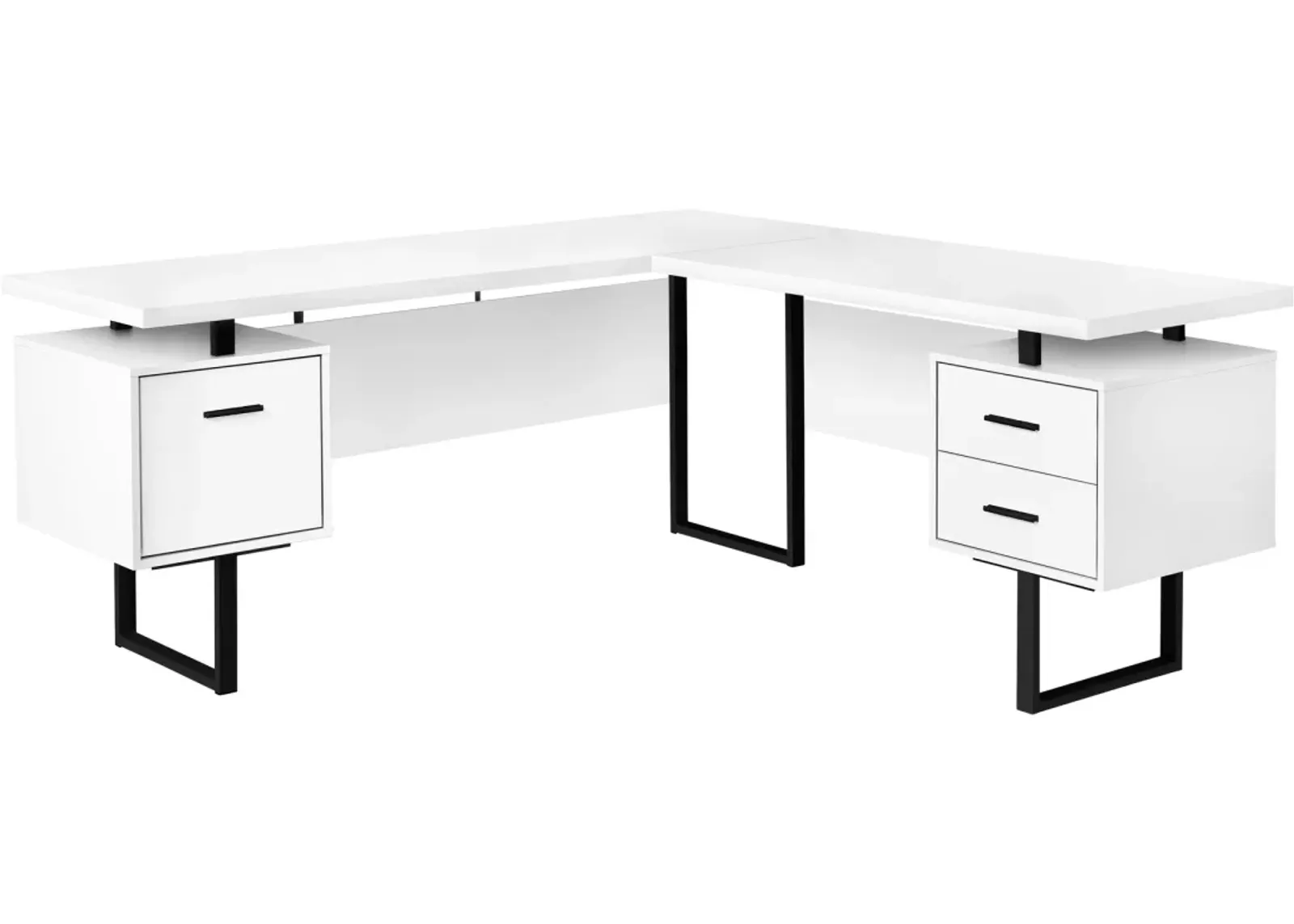 Computer Desk, Home Office, Corner, Left, Right Set-Up, Storage Drawers, 70"L, L Shape, Work, Laptop, Metal, Laminate, White, Black, Contemporary, Modern