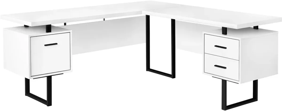 Computer Desk, Home Office, Corner, Left, Right Set-Up, Storage Drawers, 70"L, L Shape, Work, Laptop, Metal, Laminate, White, Black, Contemporary, Modern