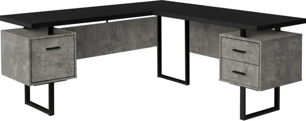 Computer Desk, Home Office, Corner, Left, Right Set-Up, Storage Drawers, 70"L, L Shape, Work, Laptop, Metal, Laminate, Grey, Black, Contemporary, Modern