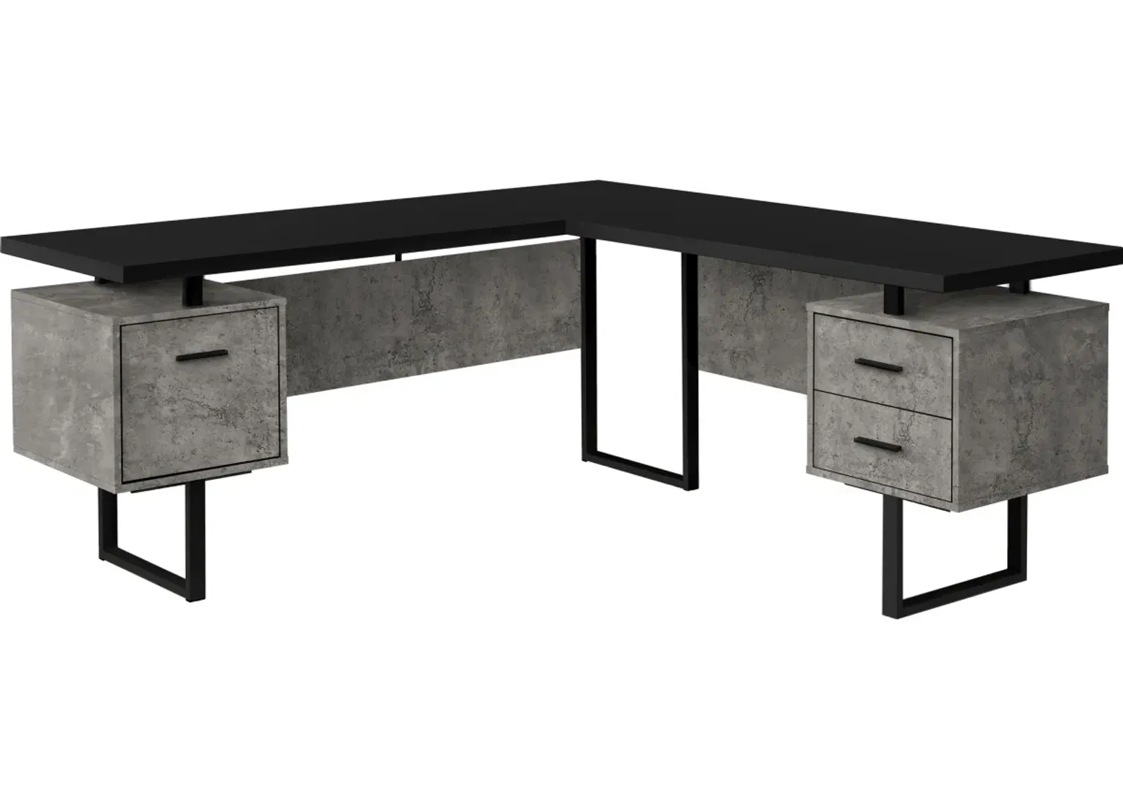 Computer Desk, Home Office, Corner, Left, Right Set-Up, Storage Drawers, 70"L, L Shape, Work, Laptop, Metal, Laminate, Grey, Black, Contemporary, Modern