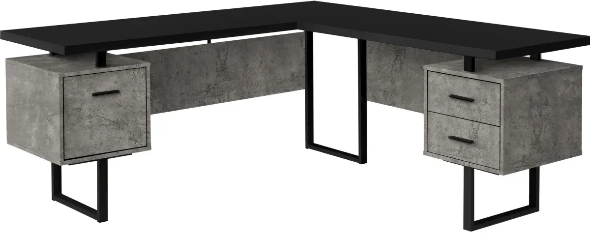 Computer Desk, Home Office, Corner, Left, Right Set-Up, Storage Drawers, 70"L, L Shape, Work, Laptop, Metal, Laminate, Grey, Black, Contemporary, Modern