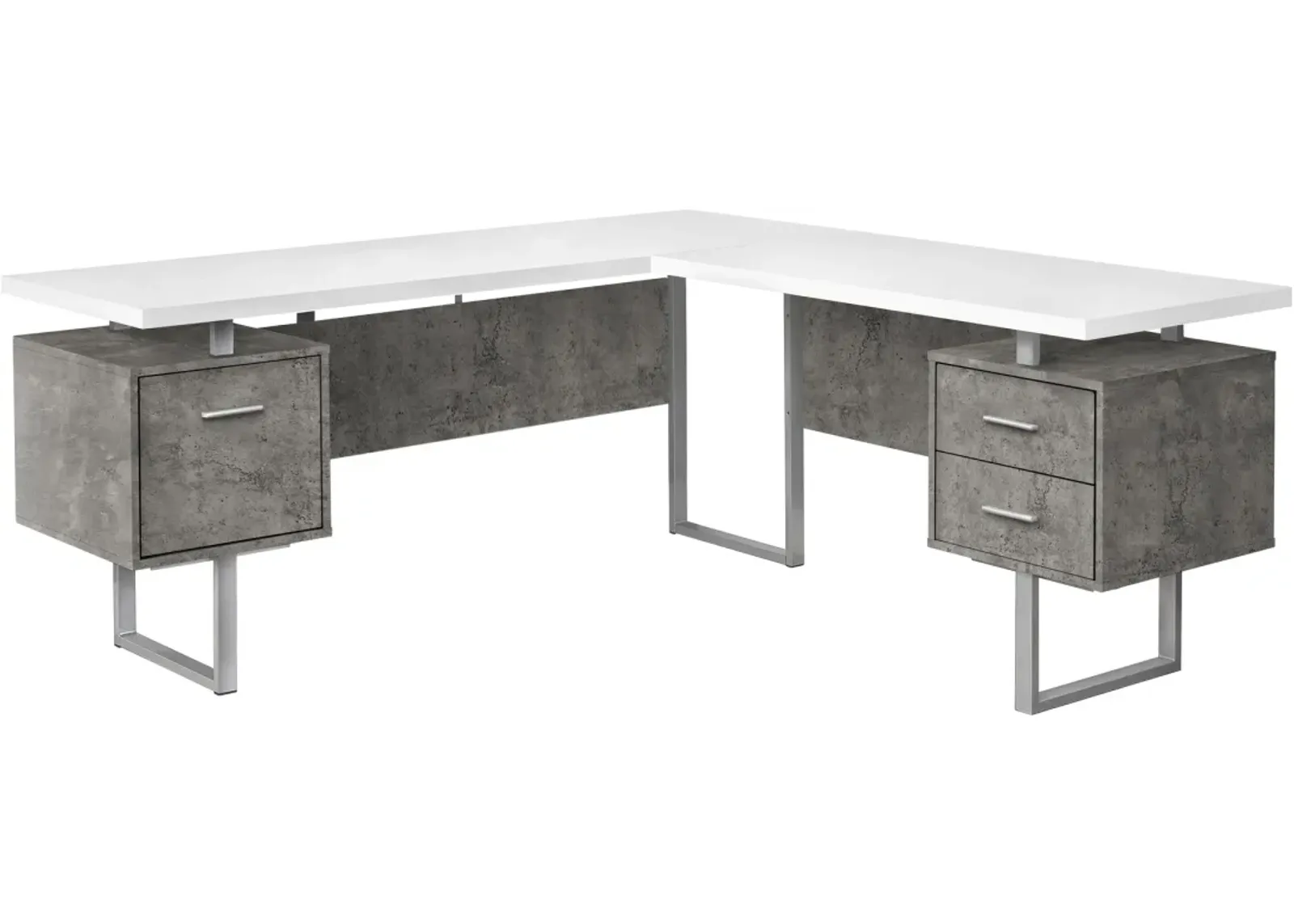 Computer Desk, Home Office, Corner, Left, Right Set-Up, Storage Drawers, 70"L, L Shape, Work, Laptop, Metal, Laminate, Grey, White, Contemporary, Modern