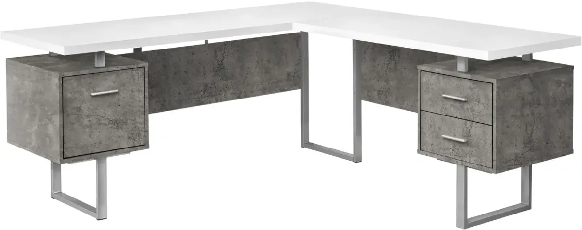 Computer Desk, Home Office, Corner, Left, Right Set-Up, Storage Drawers, 70"L, L Shape, Work, Laptop, Metal, Laminate, Grey, White, Contemporary, Modern