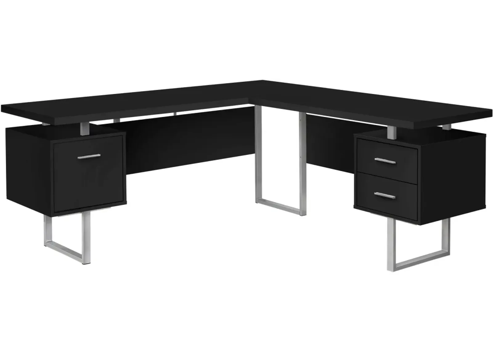 Computer Desk, Home Office, Corner, Left, Right Set-Up, Storage Drawers, 70"L, L Shape, Work, Laptop, Metal, Laminate, Black, Grey, Contemporary, Modern