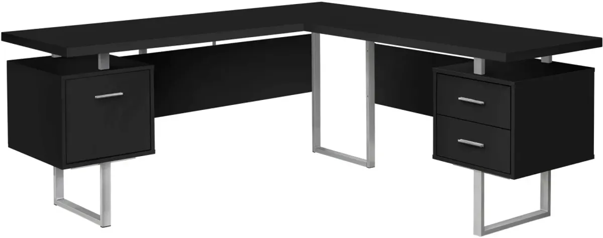 Computer Desk, Home Office, Corner, Left, Right Set-Up, Storage Drawers, 70"L, L Shape, Work, Laptop, Metal, Laminate, Black, Grey, Contemporary, Modern