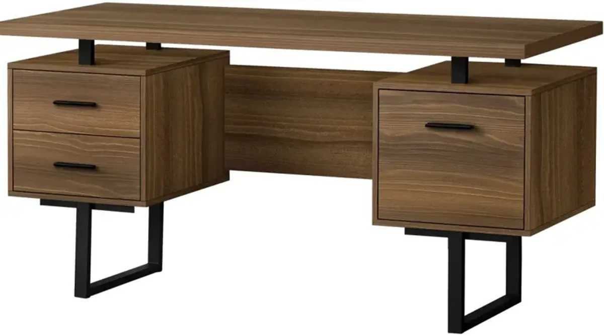 Computer Desk, Home Office, Laptop, Left, Right Set-Up, Storage Drawers, 60"L, Work, Metal, Laminate, Walnut, Black, Contemporary, Modern