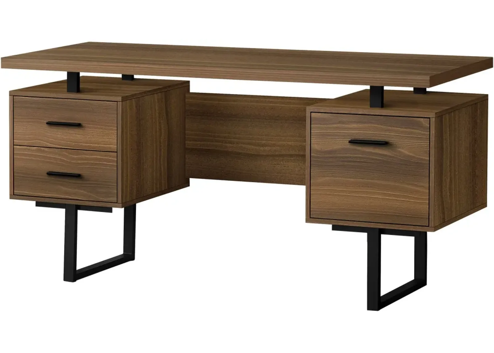 Computer Desk, Home Office, Laptop, Left, Right Set-Up, Storage Drawers, 60"L, Work, Metal, Laminate, Walnut, Black, Contemporary, Modern