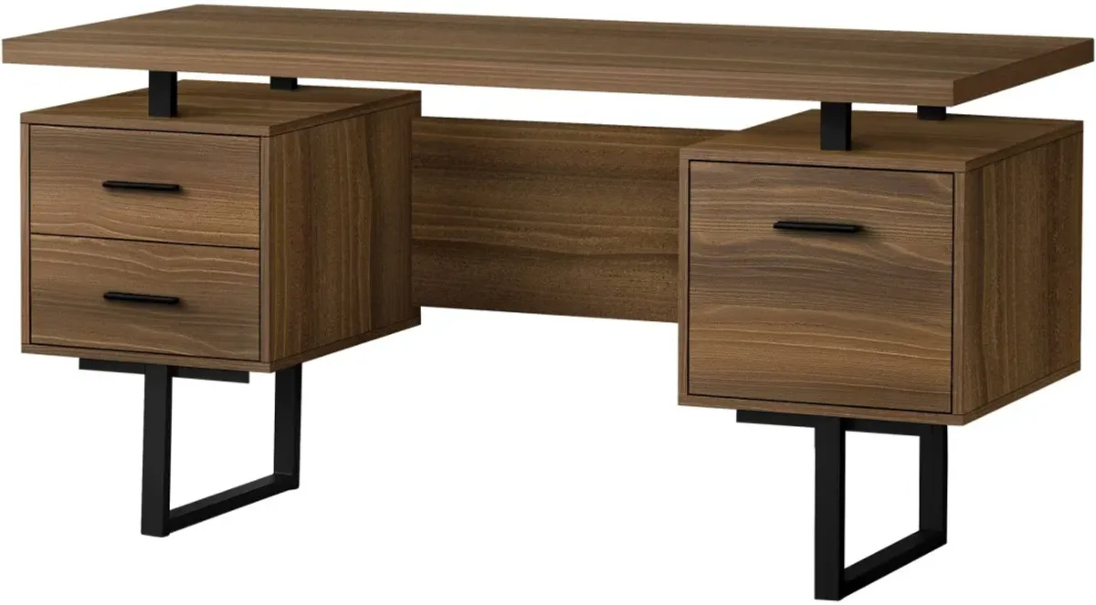 Computer Desk, Home Office, Laptop, Left, Right Set-Up, Storage Drawers, 60"L, Work, Metal, Laminate, Walnut, Black, Contemporary, Modern