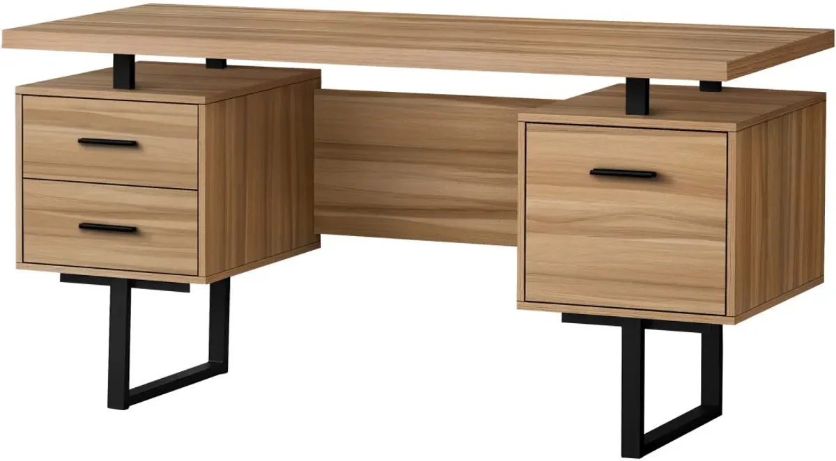 Computer Desk, Home Office, Laptop, Left, Right Set-Up, Storage Drawers, 60"L, Work, Metal, Laminate, Brown, Black, Contemporary, Modern