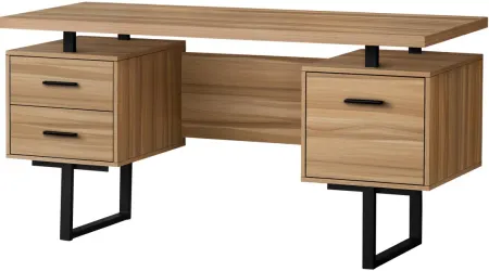 Computer Desk, Home Office, Laptop, Left, Right Set-Up, Storage Drawers, 60"L, Work, Metal, Laminate, Brown, Black, Contemporary, Modern