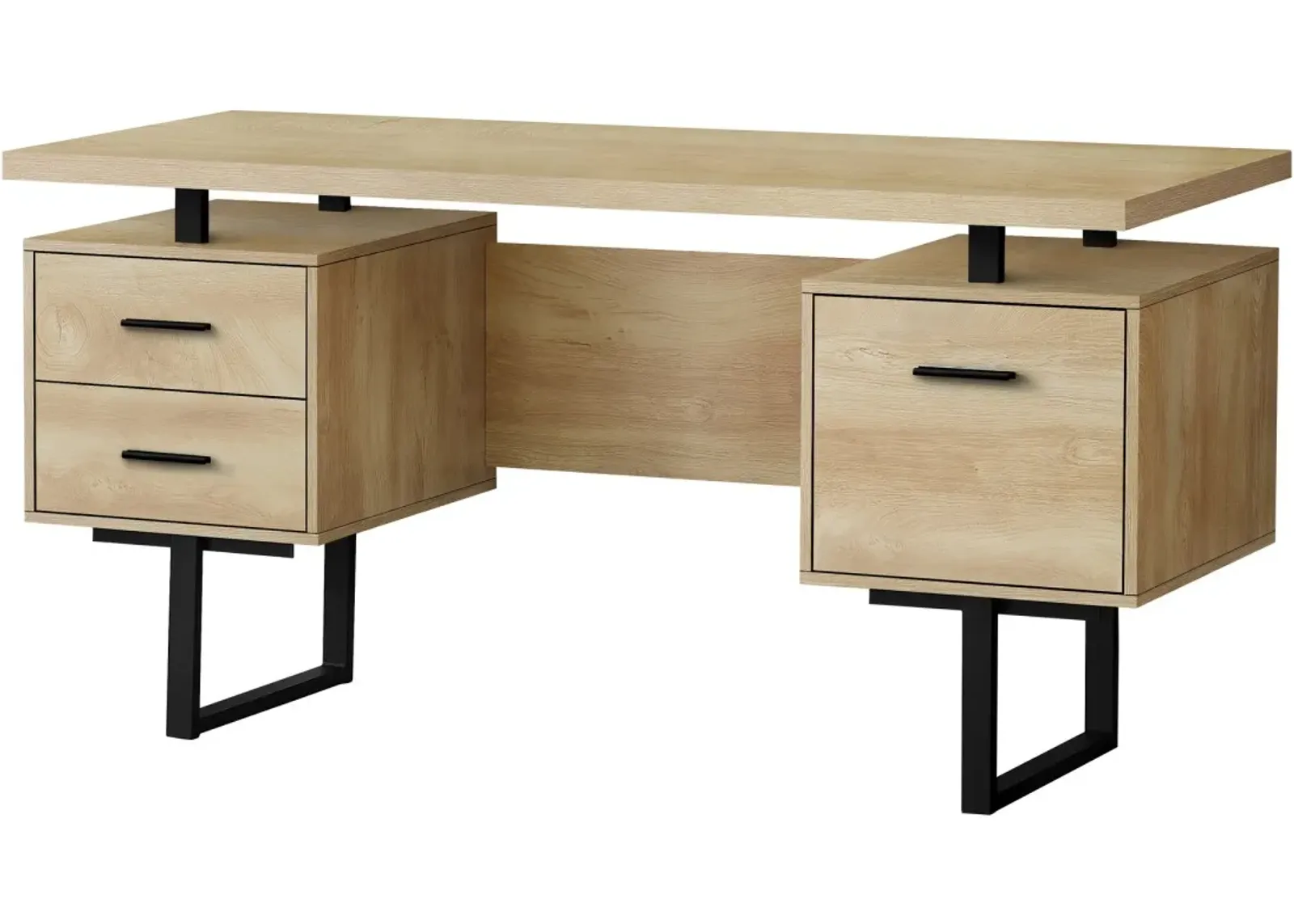 Computer Desk, Home Office, Laptop, Left, Right Set-Up, Storage Drawers, 60"L, Work, Metal, Laminate, Natural, Black, Contemporary, Modern