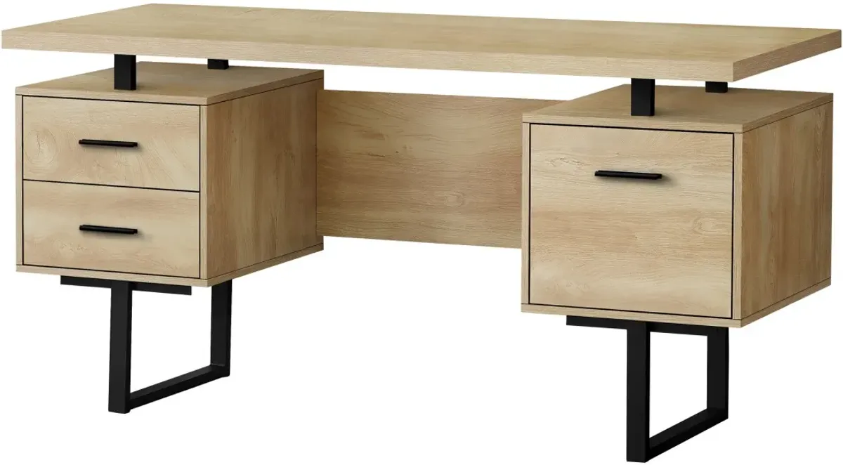 Computer Desk, Home Office, Laptop, Left, Right Set-Up, Storage Drawers, 60"L, Work, Metal, Laminate, Natural, Black, Contemporary, Modern