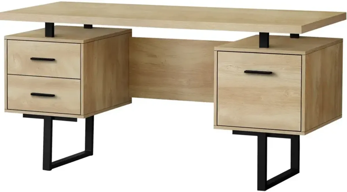 Computer Desk, Home Office, Laptop, Left, Right Set-Up, Storage Drawers, 60"L, Work, Metal, Laminate, Natural, Black, Contemporary, Modern