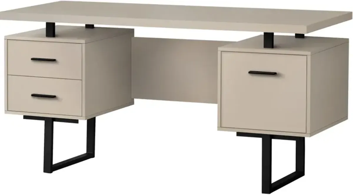 Computer Desk, Home Office, Laptop, Left, Right Set-Up, Storage Drawers, 60"L, Work, Metal, Laminate, Beige, Black, Contemporary, Modern