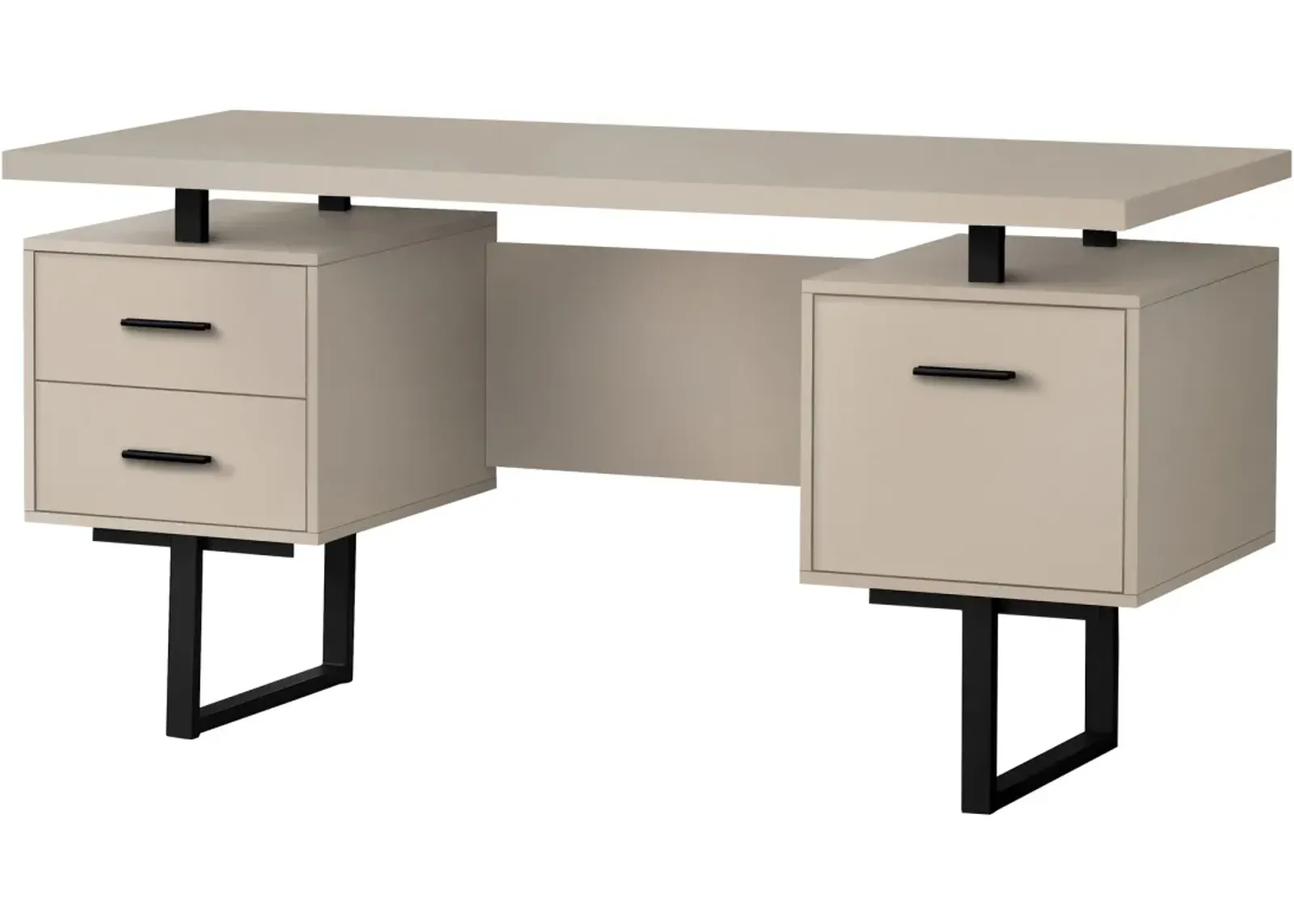 Computer Desk, Home Office, Laptop, Left, Right Set-Up, Storage Drawers, 60"L, Work, Metal, Laminate, Beige, Black, Contemporary, Modern