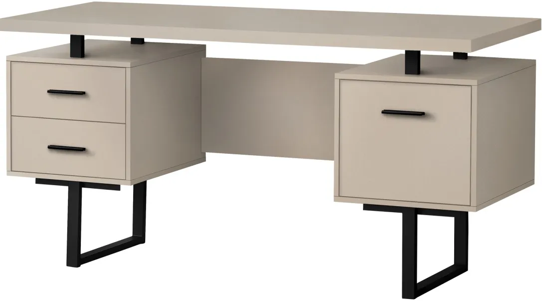 Computer Desk, Home Office, Laptop, Left, Right Set-Up, Storage Drawers, 60"L, Work, Metal, Laminate, Beige, Black, Contemporary, Modern