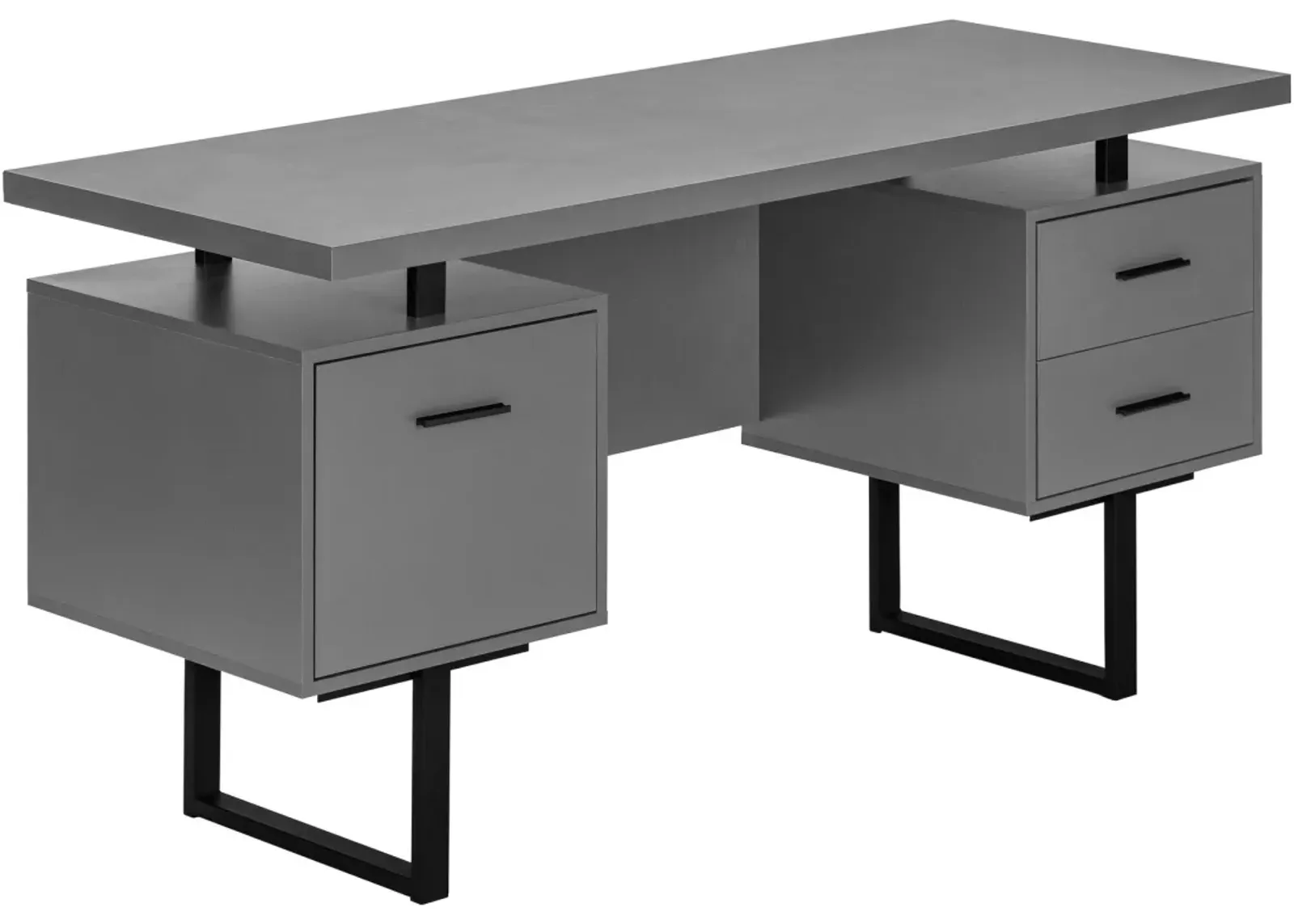 Computer Desk, Home Office, Laptop, Left, Right Set-Up, Storage Drawers, 60"L, Work, Metal, Laminate, Grey, Black, Contemporary, Modern