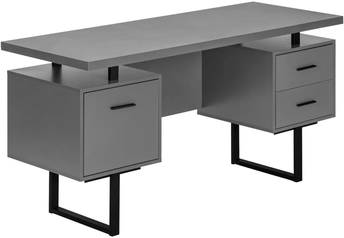 Computer Desk, Home Office, Laptop, Left, Right Set-Up, Storage Drawers, 60"L, Work, Metal, Laminate, Grey, Black, Contemporary, Modern