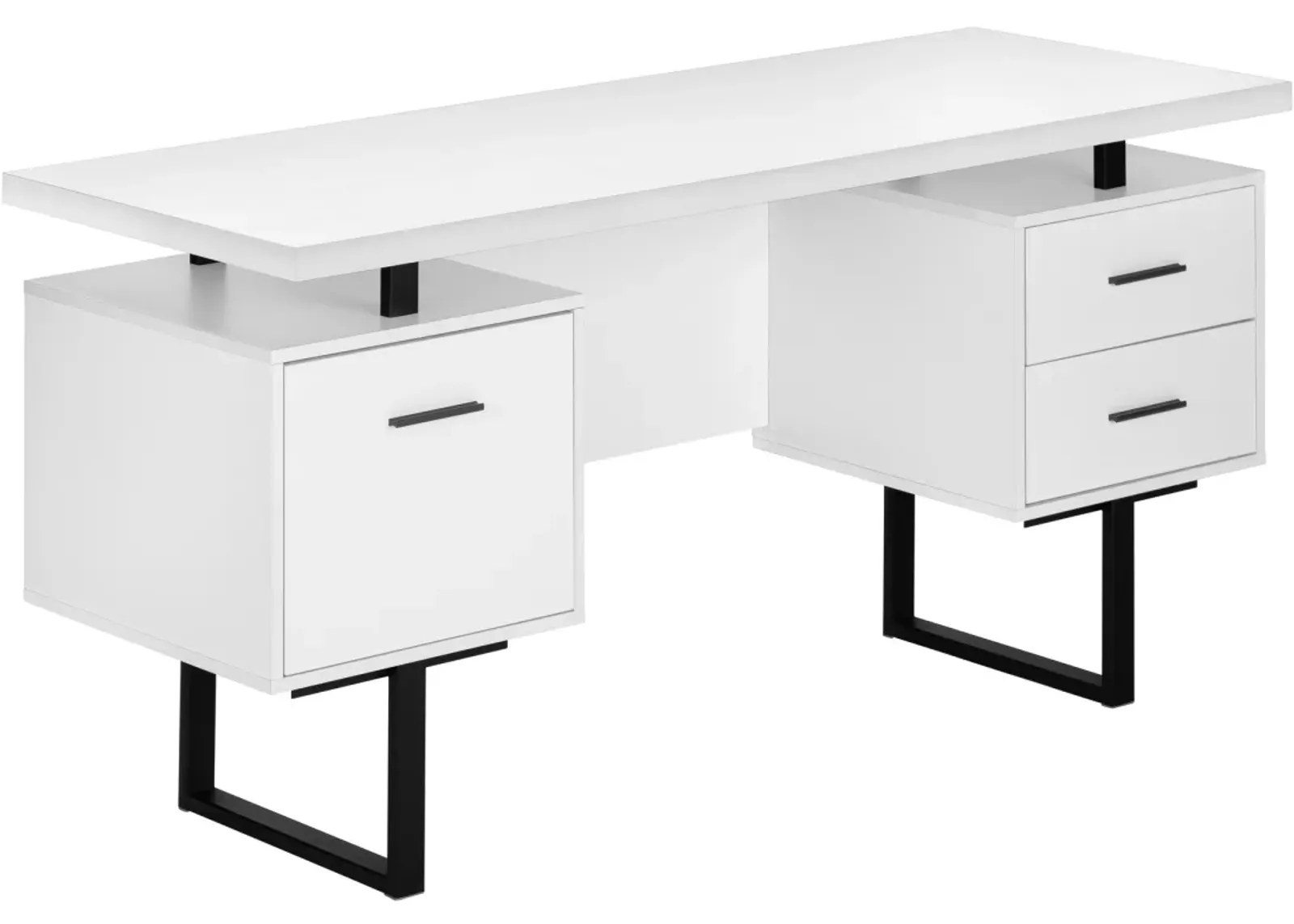 Computer Desk, Home Office, Laptop, Left, Right Set-Up, Storage Drawers, 60"L, Work, Metal, Laminate, White, Black, Contemporary, Modern