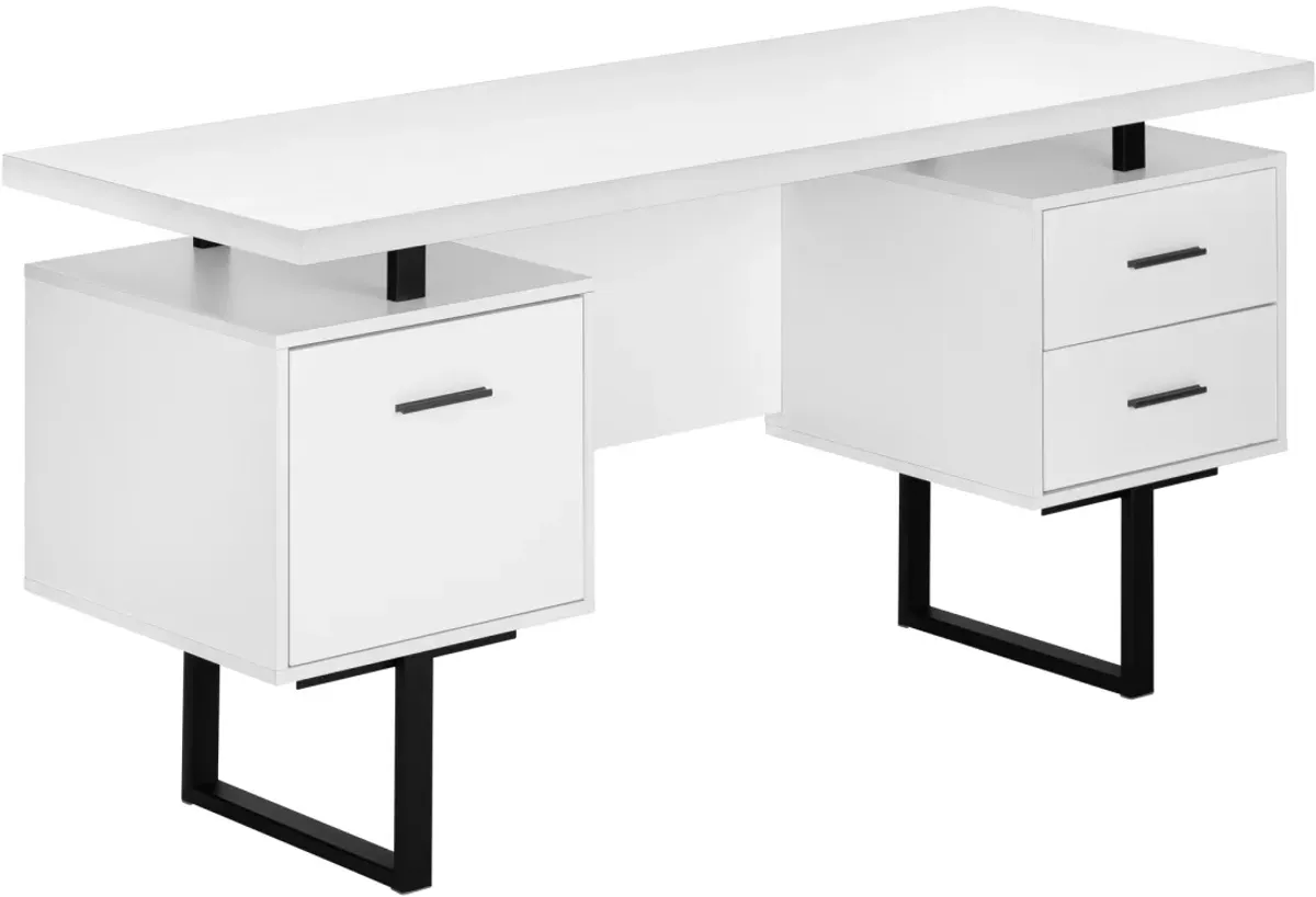 Computer Desk, Home Office, Laptop, Left, Right Set-Up, Storage Drawers, 60"L, Work, Metal, Laminate, White, Black, Contemporary, Modern