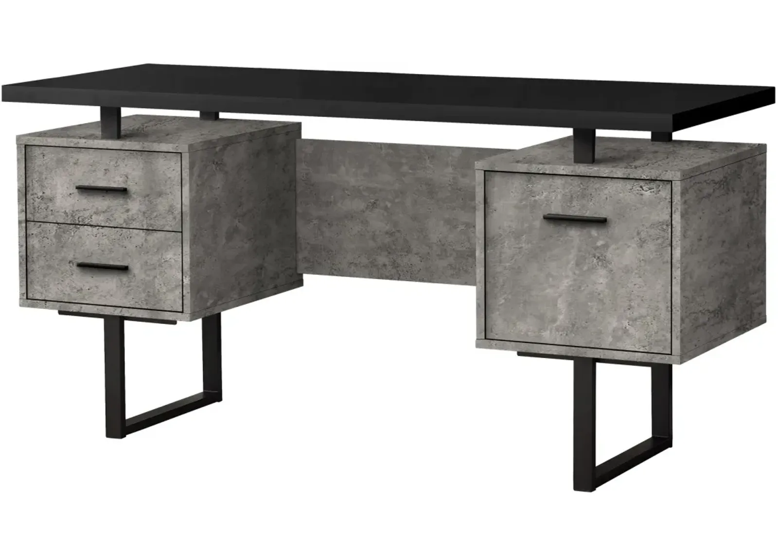 Computer Desk, Home Office, Laptop, Left, Right Set-Up, Storage Drawers, 60"L, Work, Metal, Laminate, Grey, Black, Contemporary, Modern